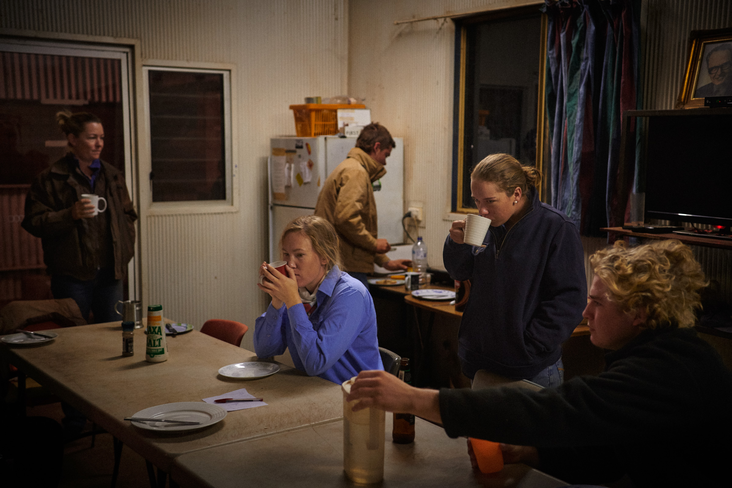 Homestead kitchen at dusk, outback Australian cattle station — documentary photography by Matthew Abbott